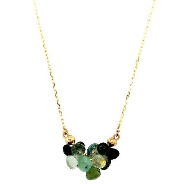 Green Tourmaline & Aquamarine Cluster Necklace - "Small Cloud"