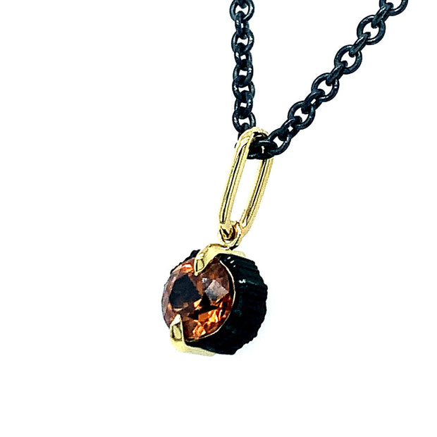 Burnt Ember Montana Sapphire Necklace - "Chroma Prong"