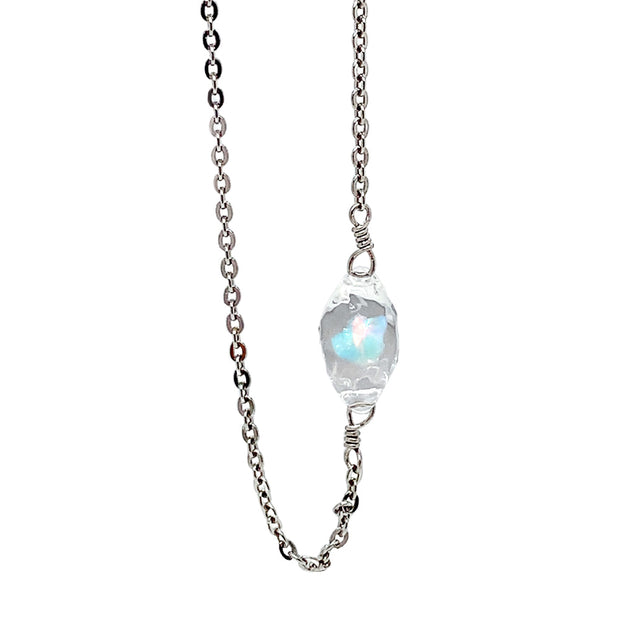 Stainless Steel Gilson Opal Borosilicate Glass Ellipse Necklace - "White"