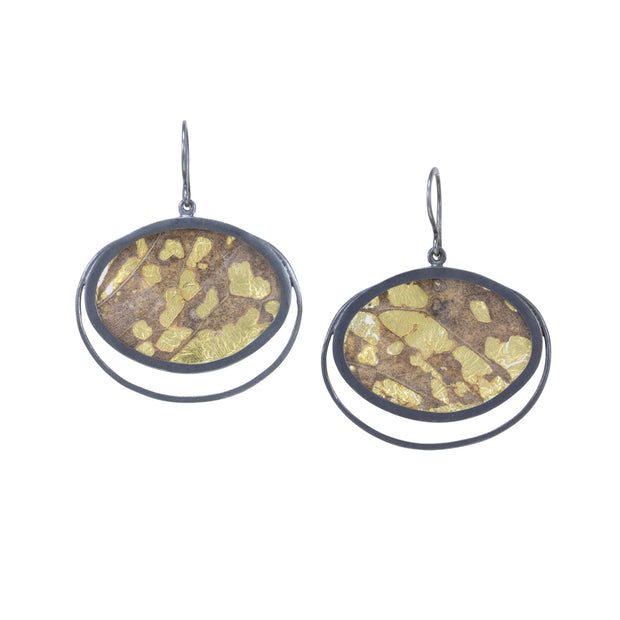 Sterling Silver Earrings with Dried Leaf and Gold Leaf Encasement