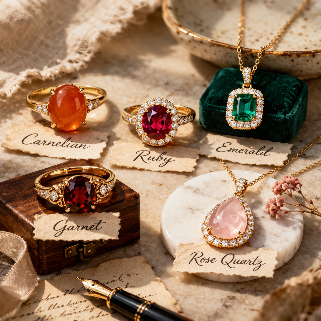 April Zodiac Gemstones | Ruby, Emerald, Carnelian, Garnet & Rose Quartz