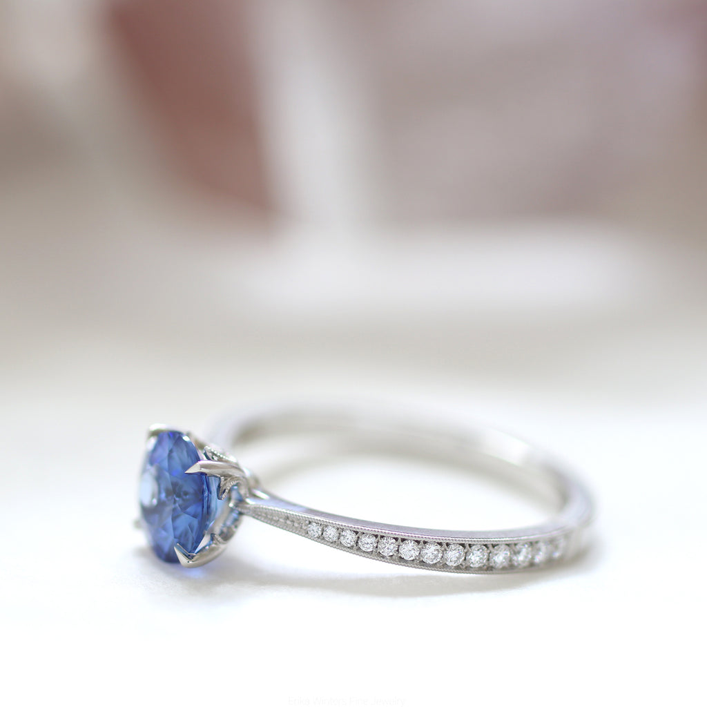 Tiffany Novo® Emerald-cut Sapphire Ring in Platinum with Pavé Diamonds |  Tiffany & Co.