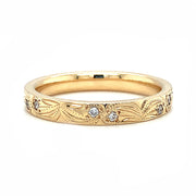 Yellow Gold & Diamond Engraved Band - "Lily"