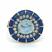 Montana Sapphire, Diamond, & Enamel Ring - "Rock Candy Ocean Mosaic"