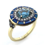 Montana Sapphire, Diamond, & Enamel Ring - "Rock Candy Ocean Mosaic"