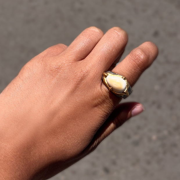 Sterling Silver & Yellow Gold Elk Ivory Ring - "Forrest King"