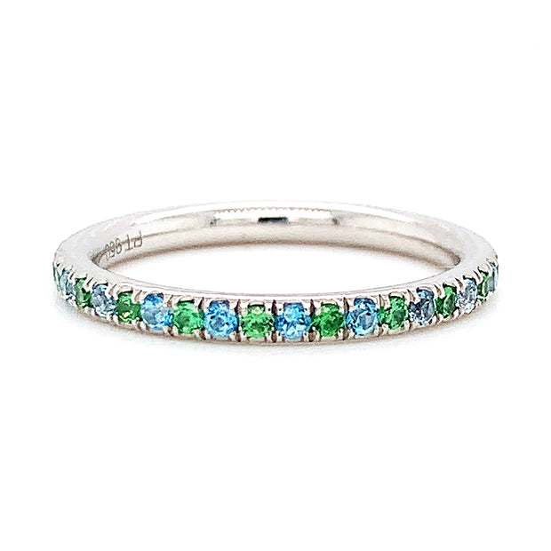 Platinum, Tsavorite Garnet & Blue Topaz Eternity Band