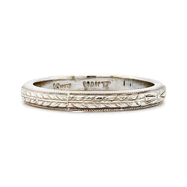 White Gold Textured Band - "Wheat"