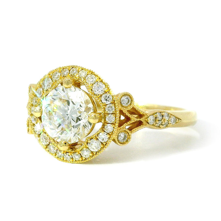 Diamond Halo & Yellow Gold Ring - "Eternal Love"