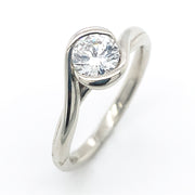 White Gold Solitaire Semi-Bezel Set Twist Engagement Ring - "Snowdrift"