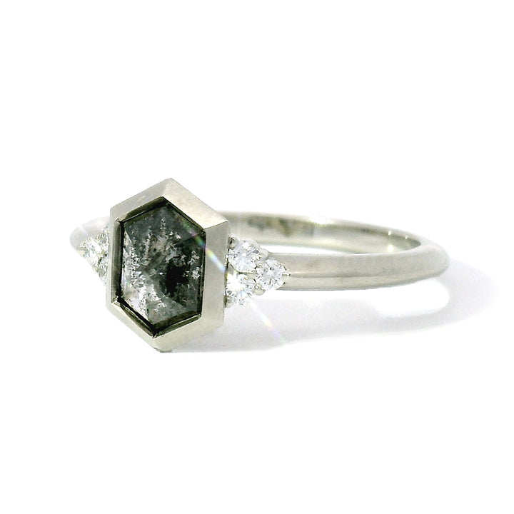 Hexagonal Salt & Pepper Diamond Ring - "Denise"