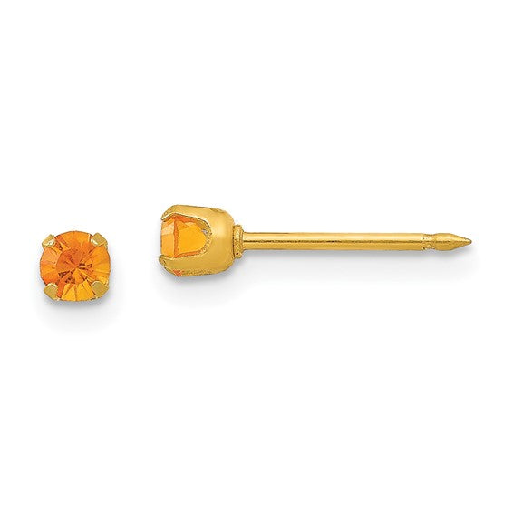 "November" Golden Yellow Crystal Piercing Studs in 14K Yellow Gold