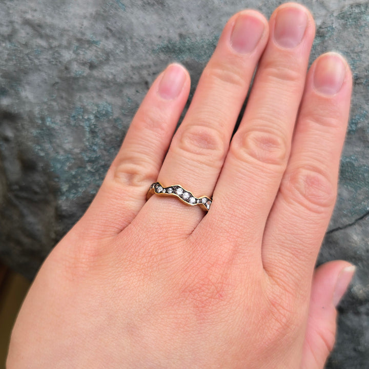 Diamond & Yellow Gold Wavy Eternity Band - "Moody Storm"