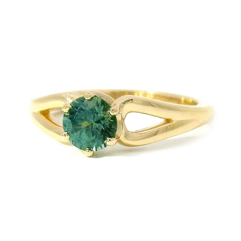 Teal Montana Sapphire & Yellow Gold Ring - "Stag"