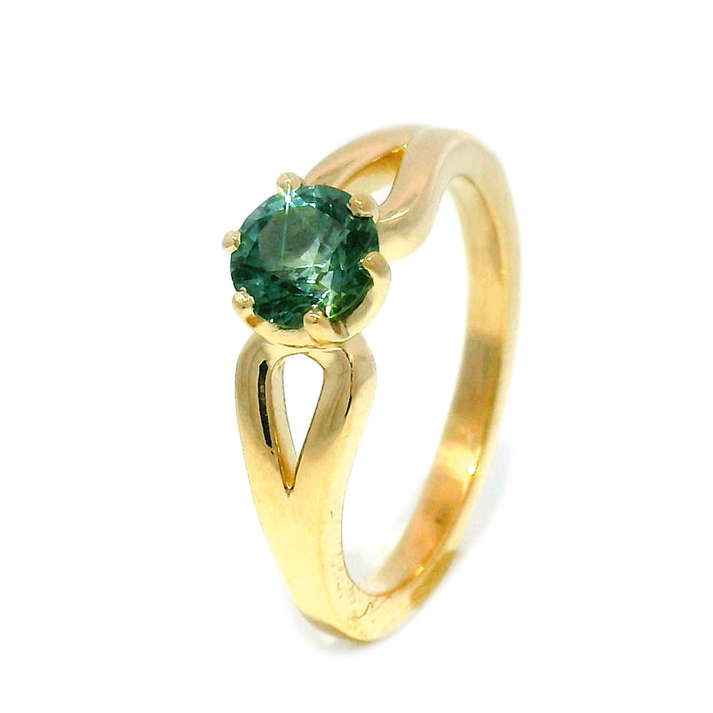 Teal Montana Sapphire & Yellow Gold Ring - "Stag"