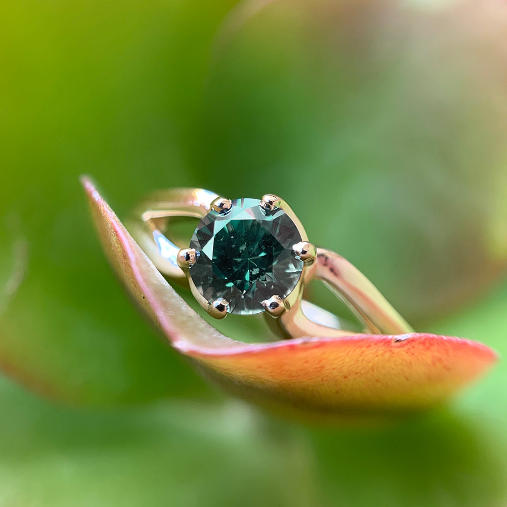 Teal Montana Sapphire & Yellow Gold Ring - "Stag"