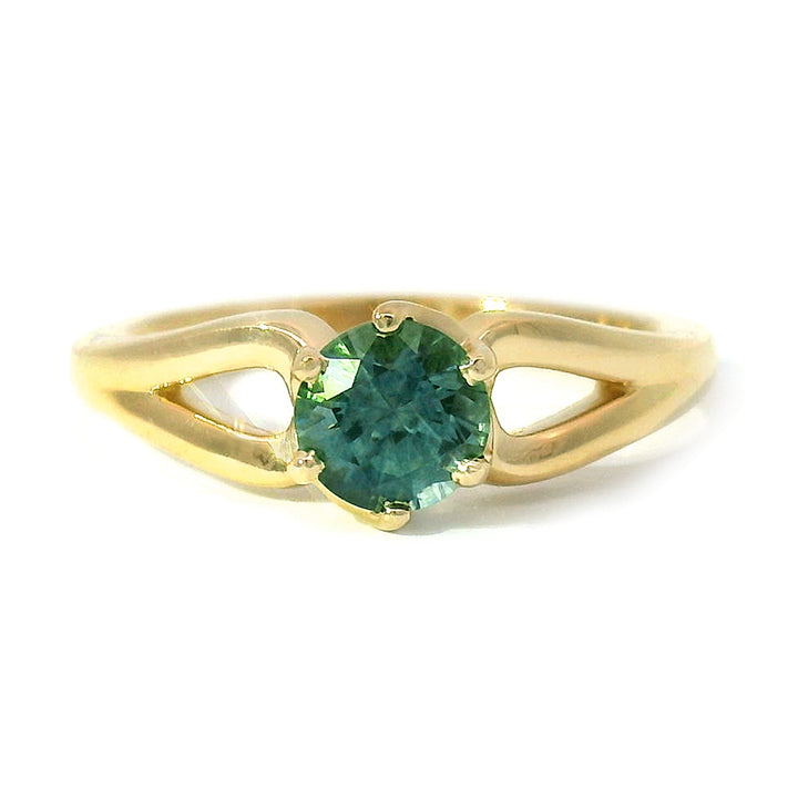 Teal Montana Sapphire & Yellow Gold Ring - "Stag"