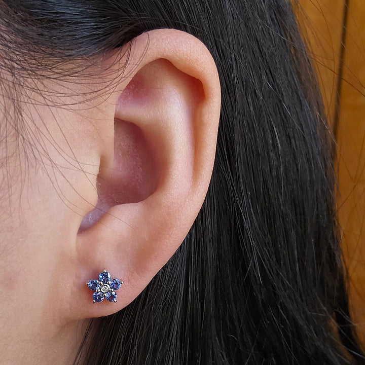 Yogo Sapphire & Diamond Stud Earrings - "Forget Me Not"