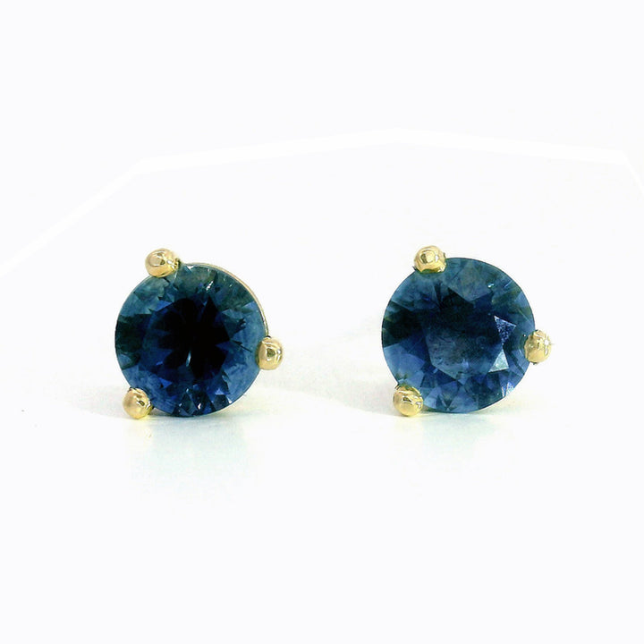 Blue Montana Sapphire & Yellow Gold Earrings - "Gallatin Waters"