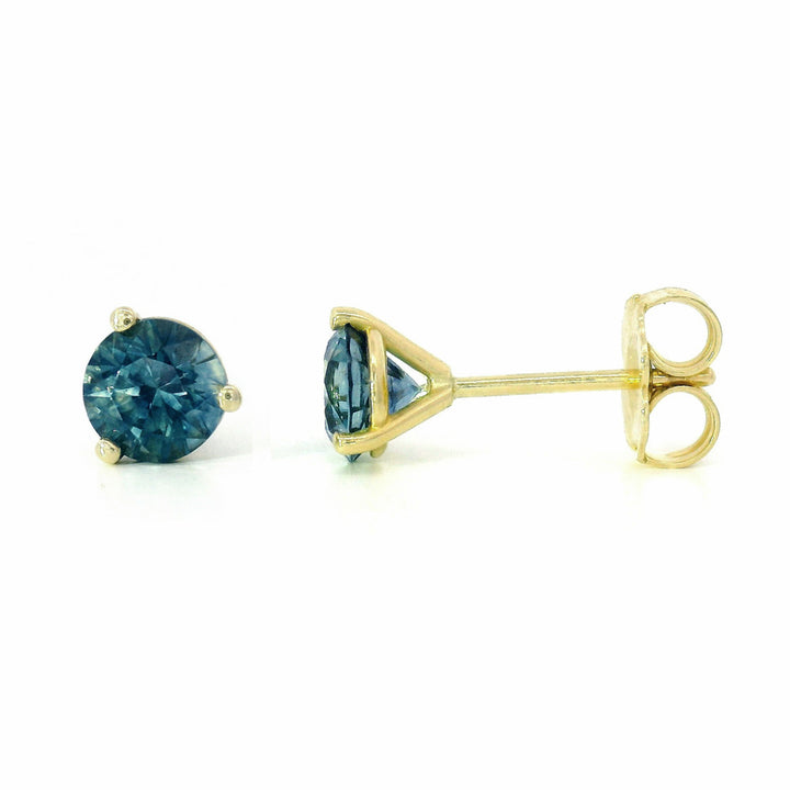 Blue-Green Montana Sapphire & Yellow Gold Stud Earrings - "Alpine"