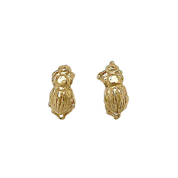 14K Yellow Gold Stud Earrings - "Beetle"