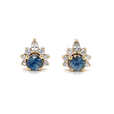 Blue Montana Sapphire & Diamond Stud Earrings - "Stardust"