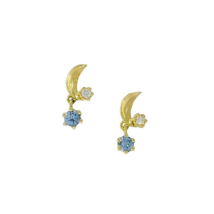 Blue Sapphire, Diamond & Yellow Gold Earrings - "Moonstar"