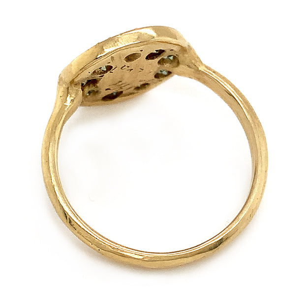 Yellow Gold & Ceylon Sapphire Gold Skull Ring - "Green Mist"