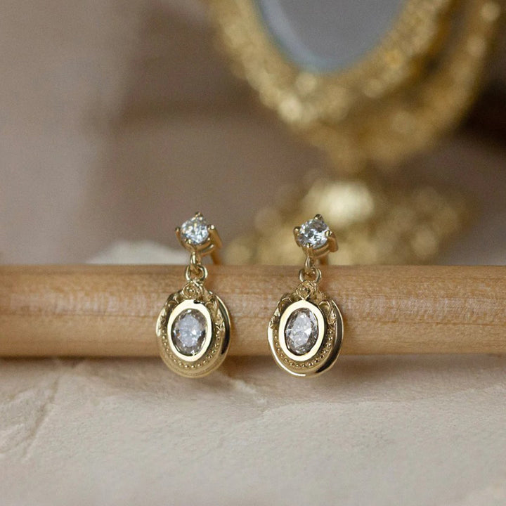 Petite Diamond & Gold Dangle Earrings - "Vanity No. 2"