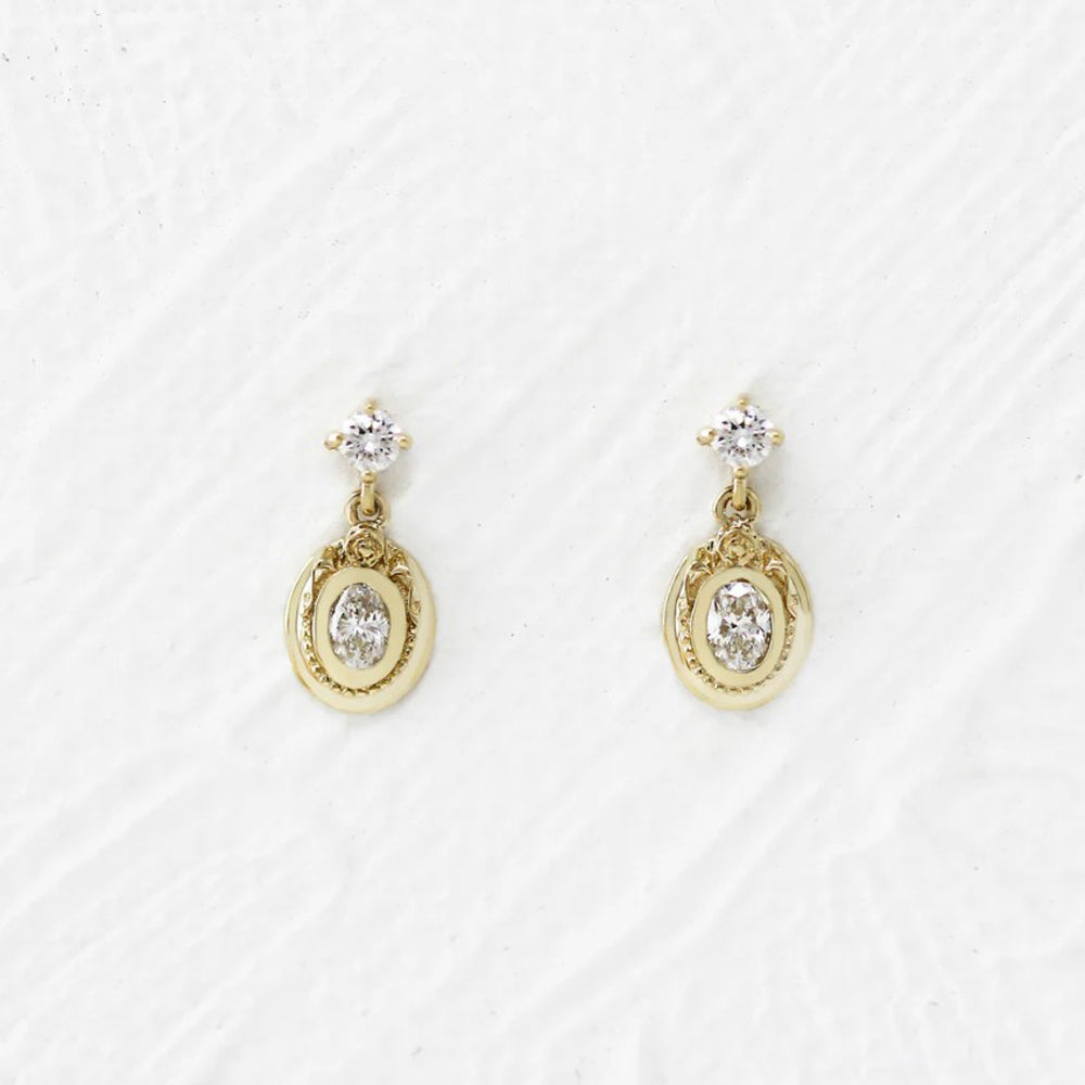 Petite Diamond & Gold Dangle Earrings - "Vanity No. 2"