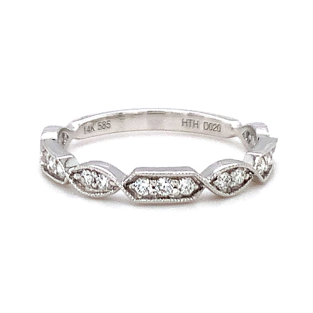 Diamond & 14K White Gold Milgrain Band with Hexagon and Marquise Motifs Back