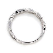 Diamond & 14K White Gold Milgrain Band with Hexagon and Marquise Motifs Top
