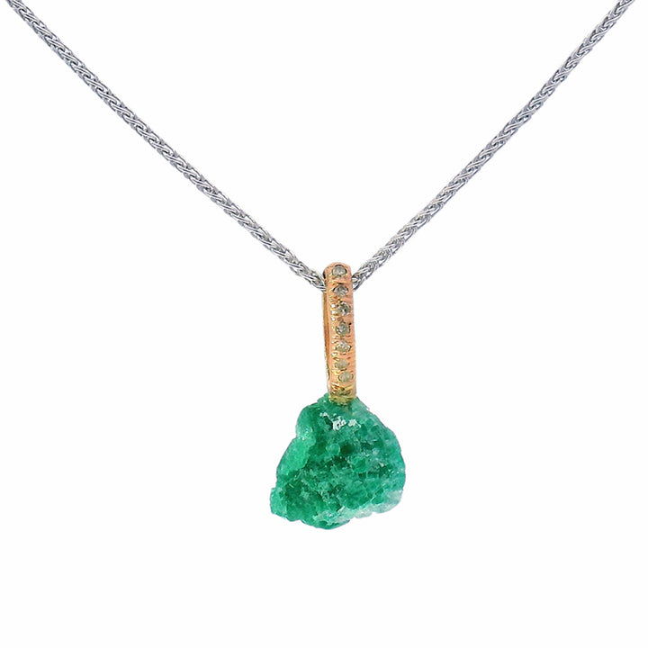 Rough Emerald, Diamond, & Rose Gold Pendant - "Esmeralda"