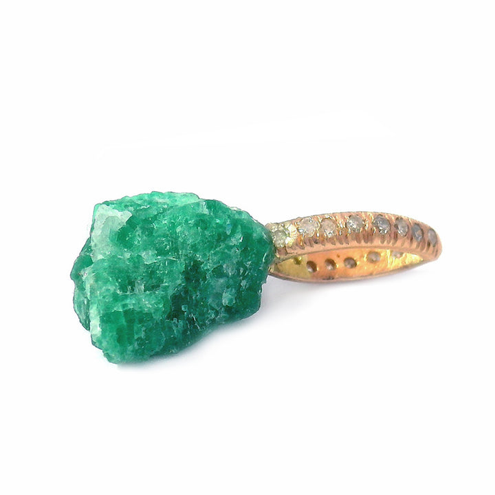 Rough Emerald, Diamond, & Rose Gold Pendant - "Esmeralda"