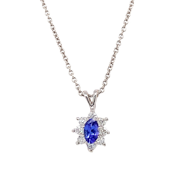 Tanzanite & Diamond Halo Pendant - "Indigo"