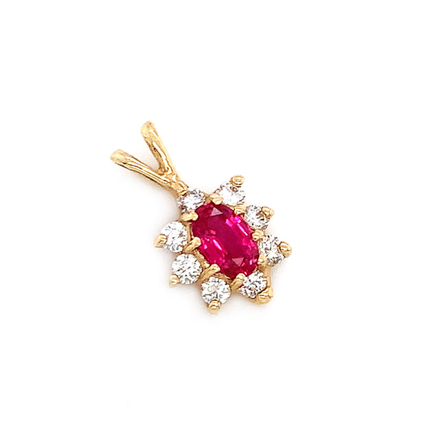 Ruby & Diamond Halo Pendant - "Ruby in Gold"