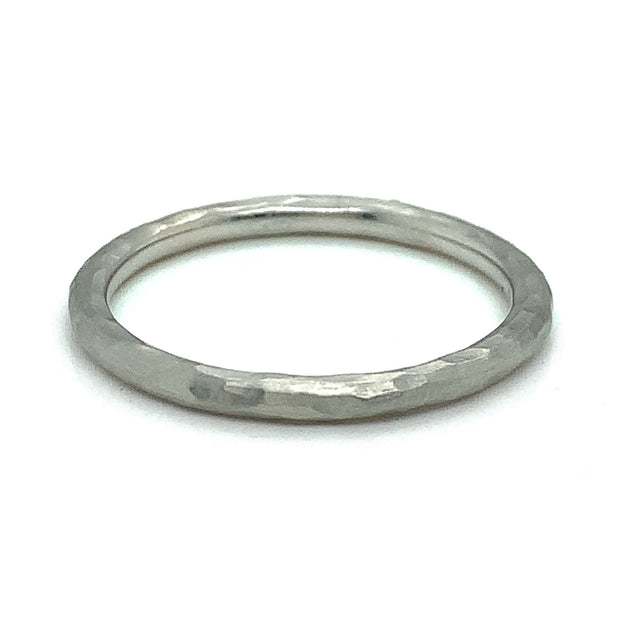 White Gold Thin Hammered Band