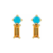 Citrine & Turquoise Gold Stud Earrings