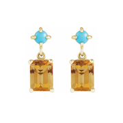 Citrine & Turquoise Gold Stud Dangle Earrings