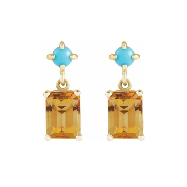 Citrine & Turquoise Gold Stud Dangle Earrings