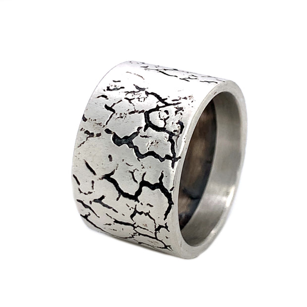 Sterling Silver Band with Oxidization Detail - "Faultline"