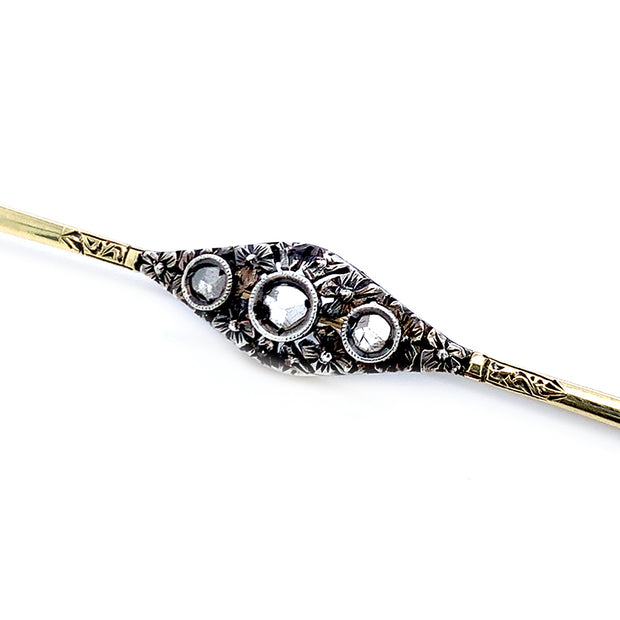 Yellow Gold, Silver, & Diamond Antique Pin - "Posy"