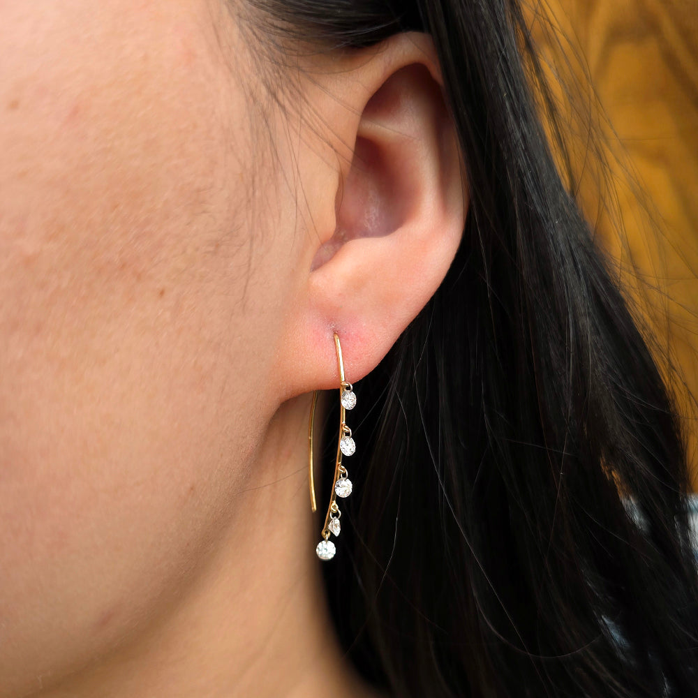 Diamonds & Gold Spearhook Earrings - "Cascade 5"