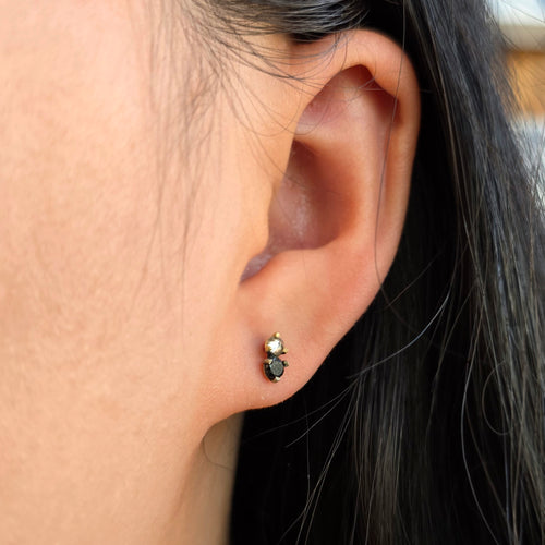 Black & Inverted White Diamond Stud Earrings – “Nightpoint”