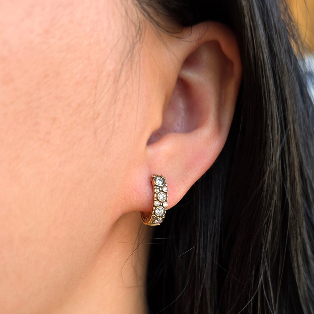 Diamond & Yellow Gold Huggie Earrings - "Oval Hoop"
