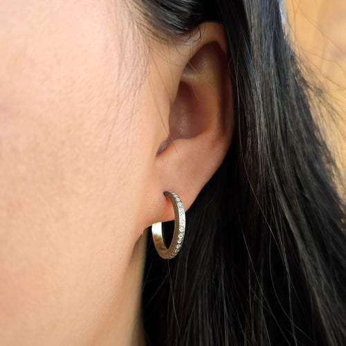 Diamond Hoop Earrings in Silver & 18K Gold - "Adam"