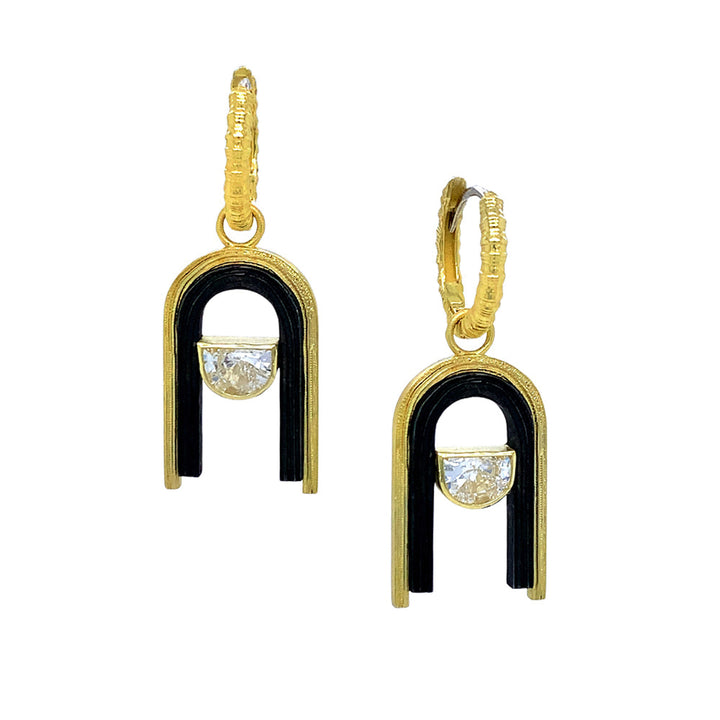 Oxidized Cobalt Chrome and Gold Diamond Earrings