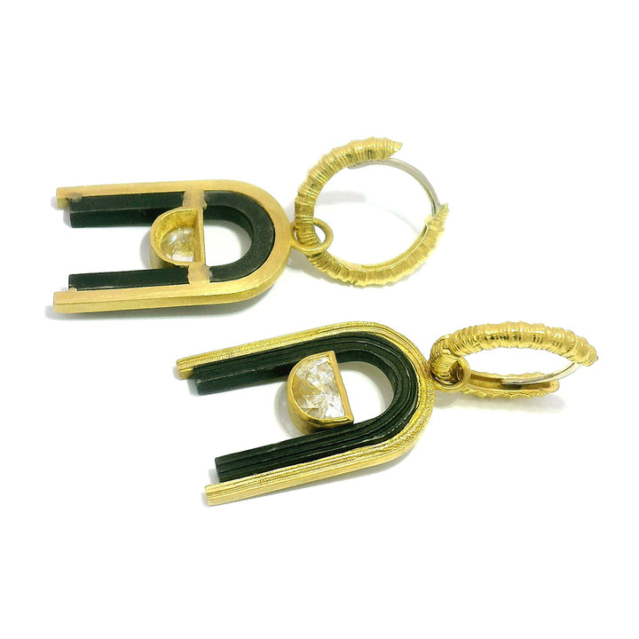 Oxidized Cobalt Chrome and Gold Diamond Earrings