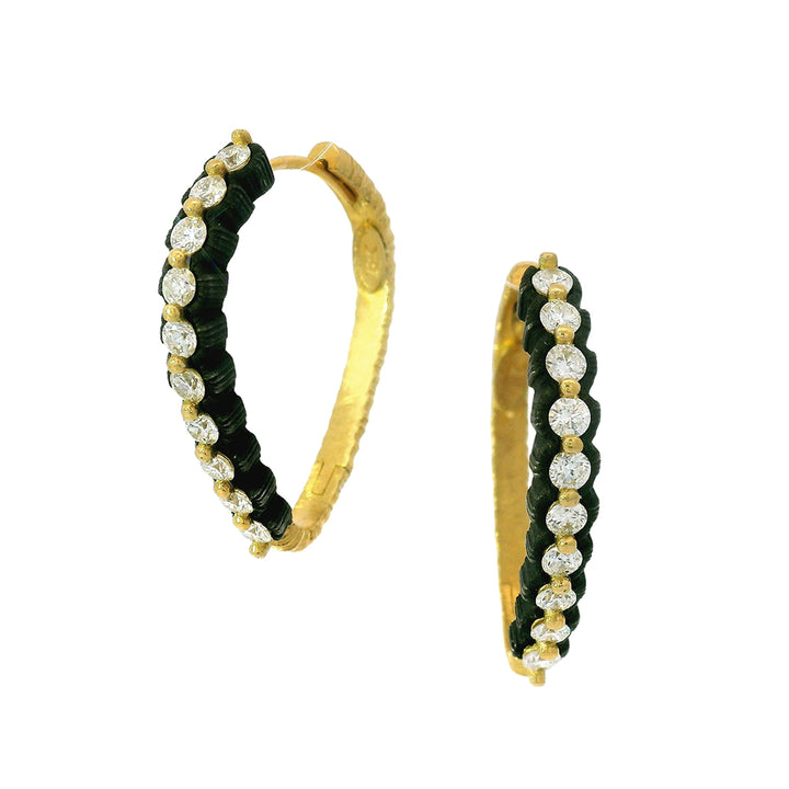 Diamond & Blackened Cobalt Chrome Hoop Earrings - "Scalloped Sparkle"