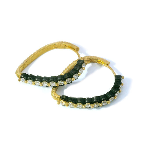 Diamond & Blackened Cobalt Chrome Hoop Earrings - "Scalloped Sparkle"